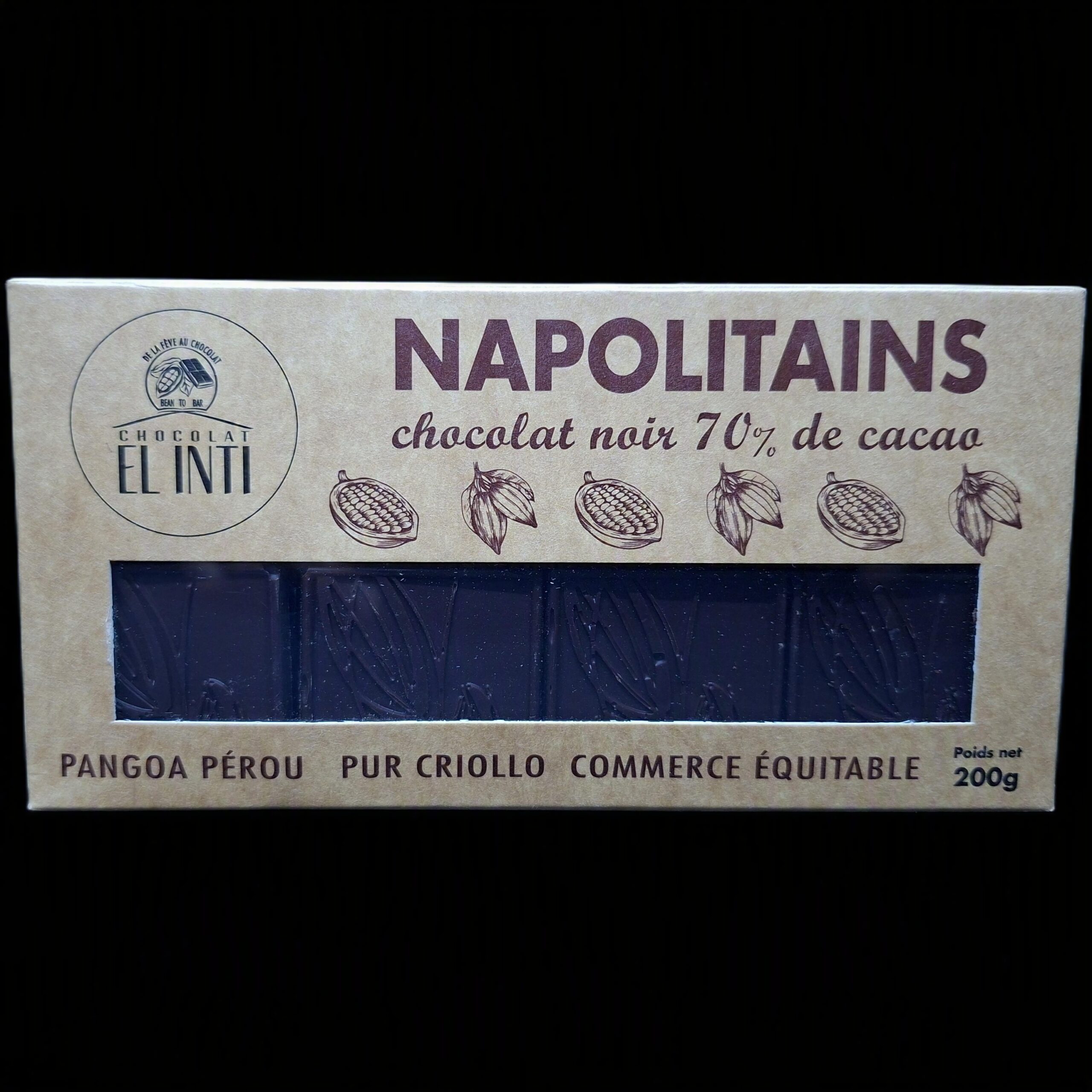 Napolitains 70% de cacao, bio, équitable, 200gr