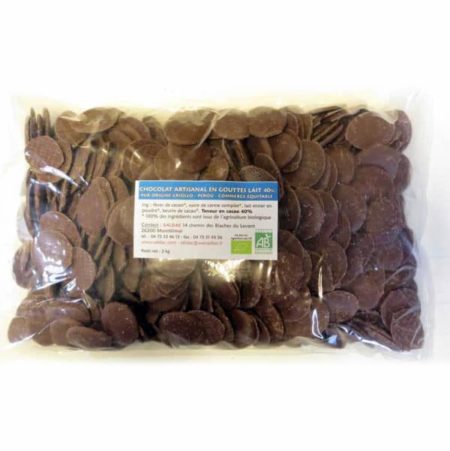 Chocolat au lait 46 %, en Gouttes, bio, vrac, 2kg