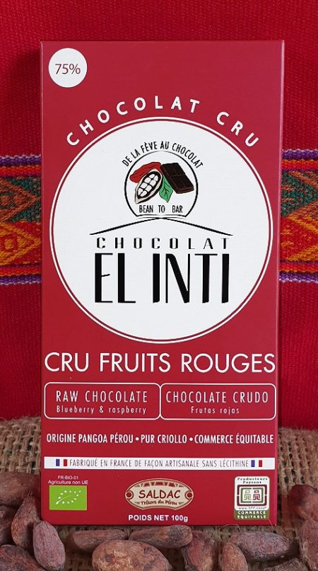 Chocolat non torréfié Myrtilles et Framboises, bio, tablettes 100gr