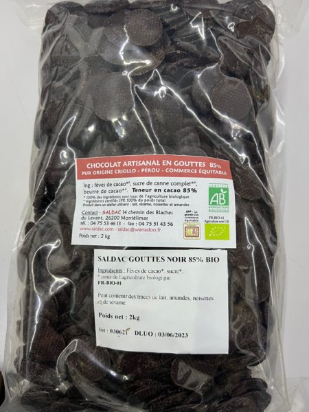 Chocolat noir 85 % en Gouttes, bio, vrac, 2kg