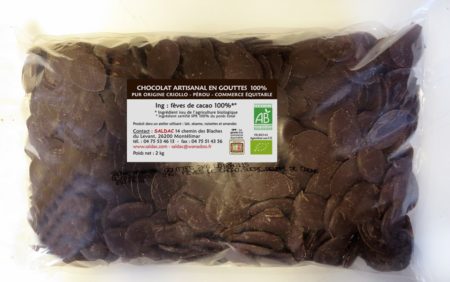 Chocolat noir 100 % en Gouttes, pâte de cacao, bio, vrac, 2kg