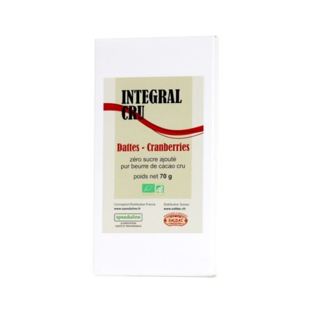 Chocolat Intégrale Cru, datte-cranberries, bio, PJ, 70gr