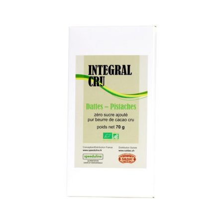 Chocolat Intégrale Cru datte-pistache, bio, PJ, 70gr