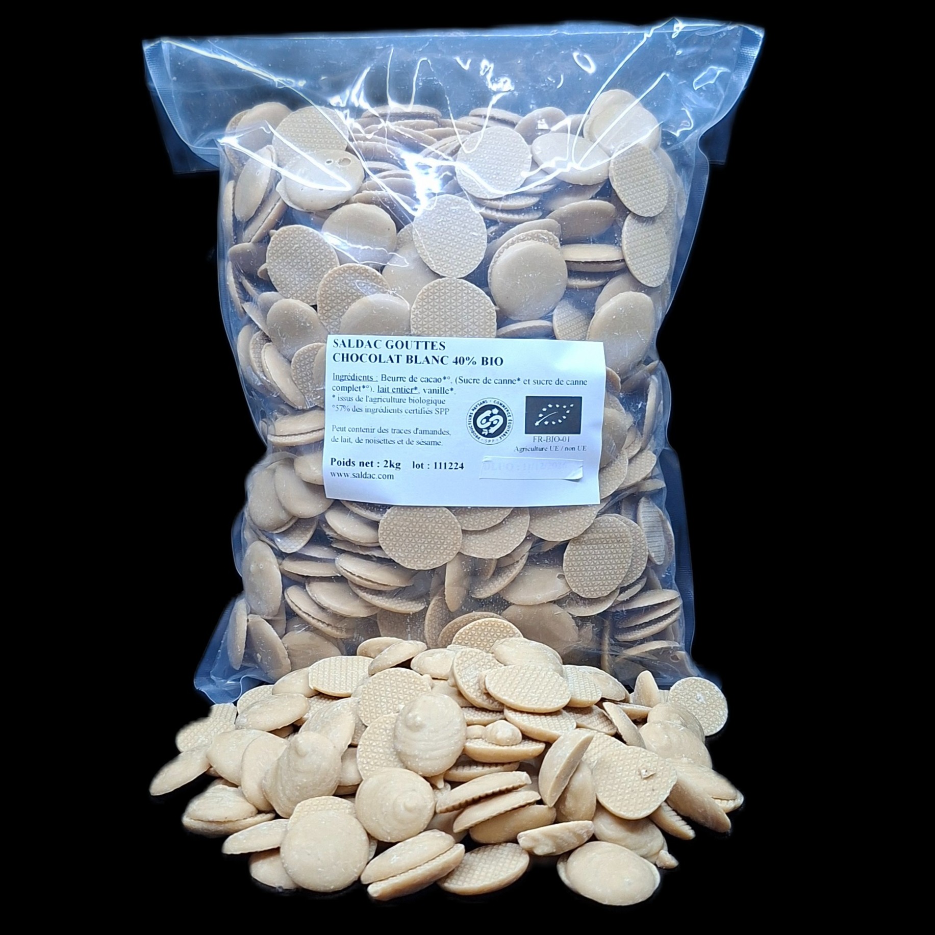 Chocolat blanc, en Gouttes, bio, vrac, 2kg