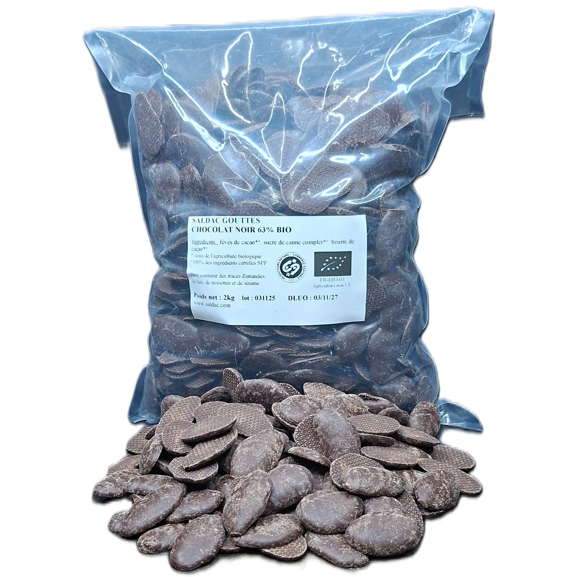 Chocolat noir 63 % en Gouttes, bio, vrac, 2kg – Image 2