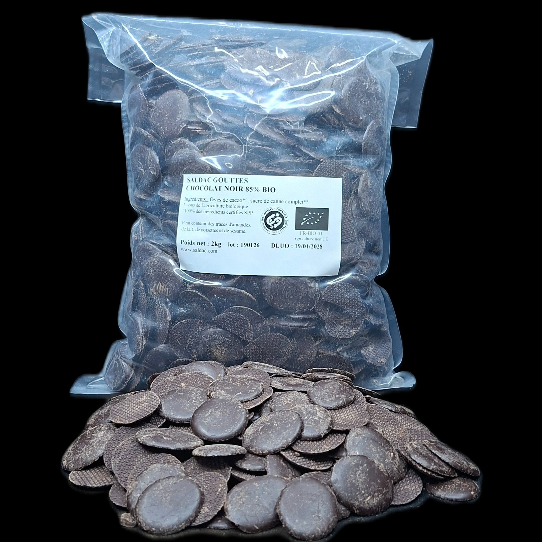 Chocolat noir 85 % en Gouttes, bio, vrac, 2kg