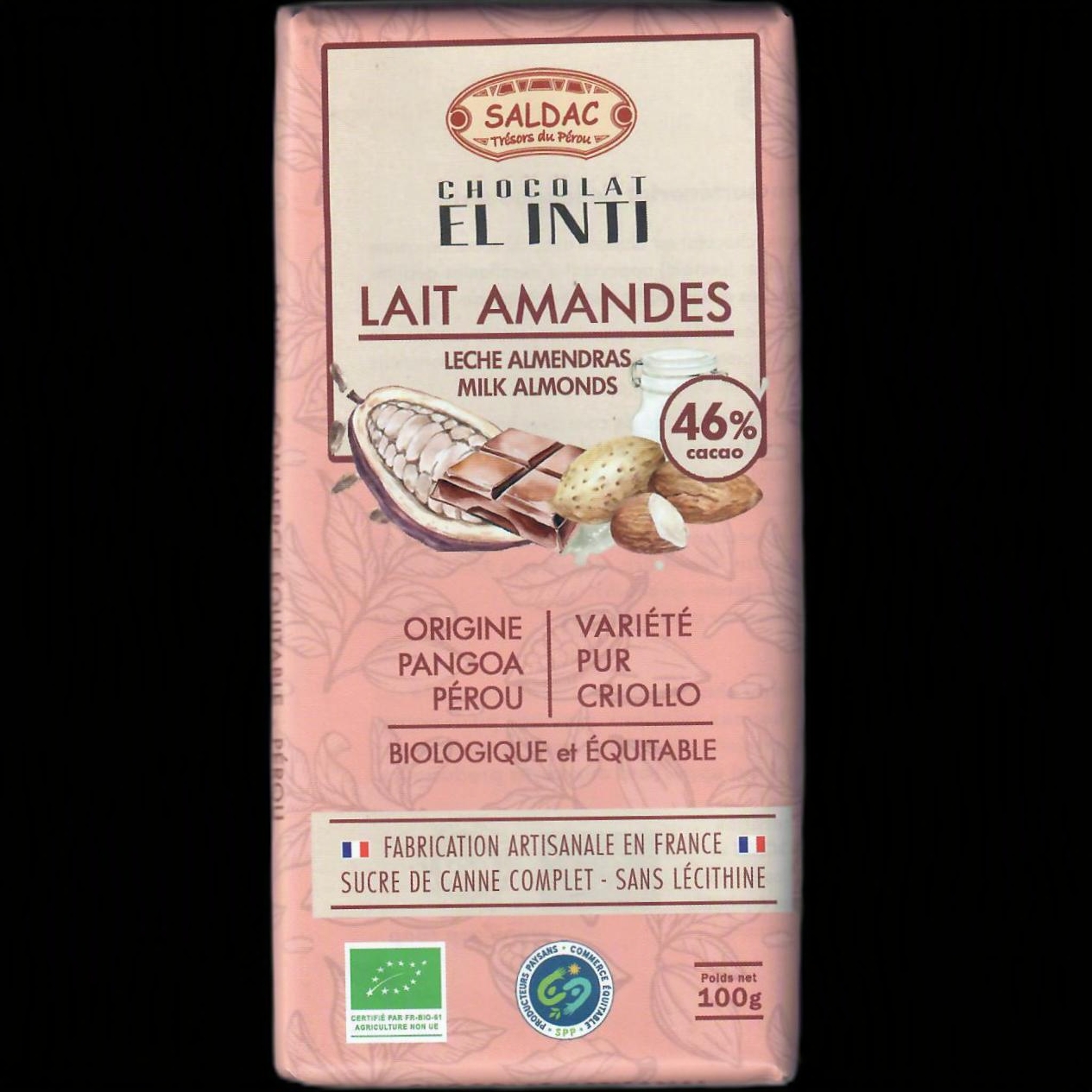 Chocolat lait et amandes, bio, tablette de 100gr – Bild 2
