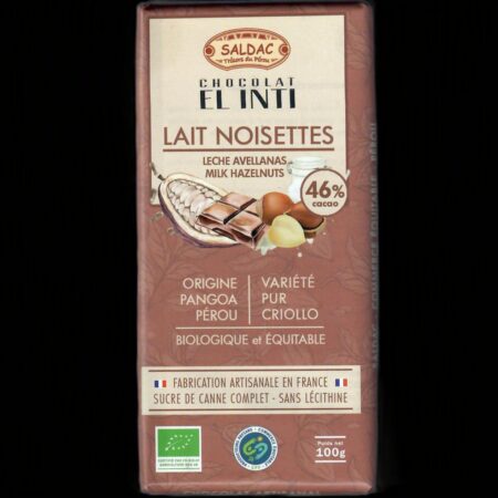 Alternative view of Chocolat lait et noisettes, bio, tablette de 100gr