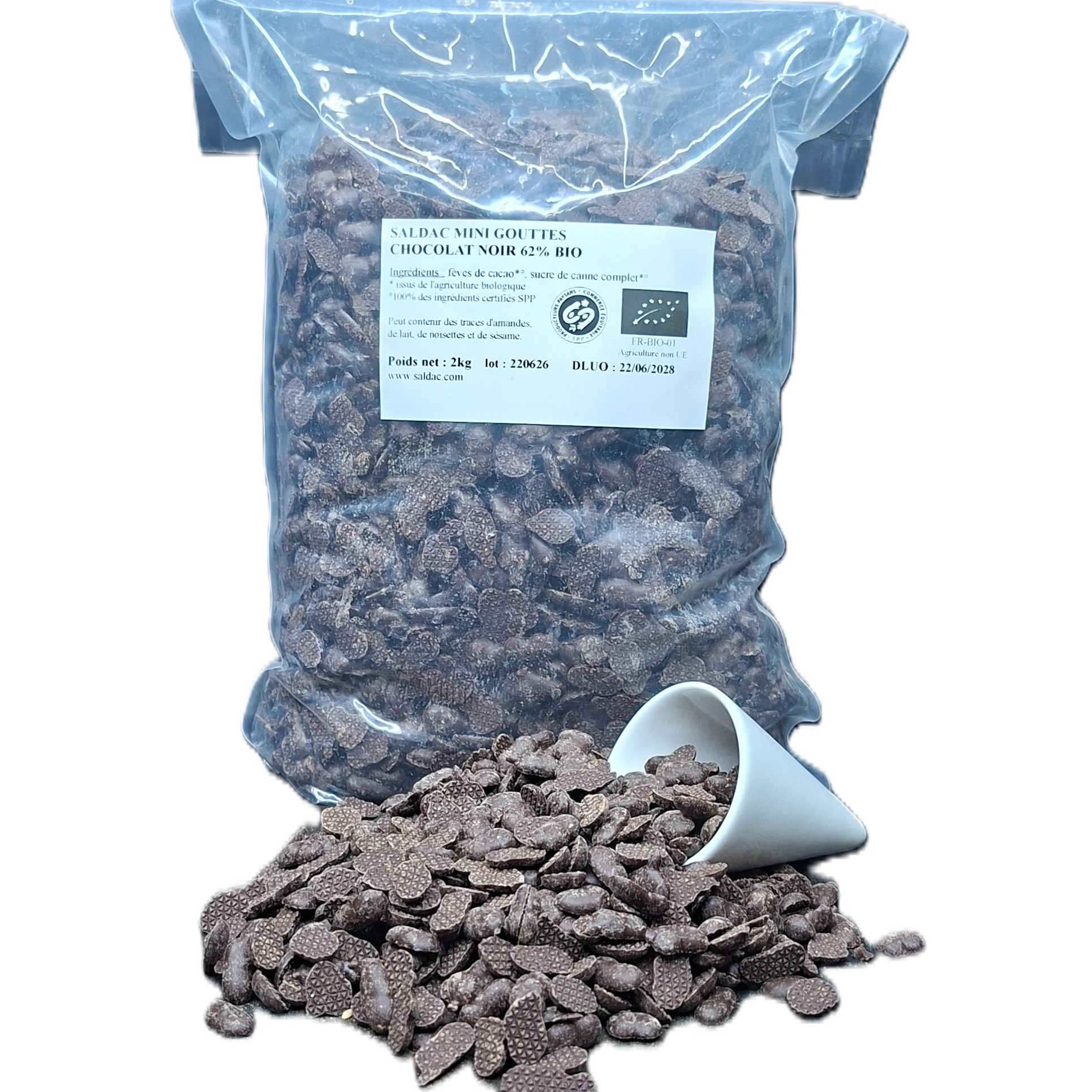 Chocolat noir 62 % Mini-Gouttes, bio, vrac, 2kg – Bild 2