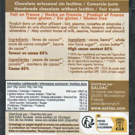 Chocolat noir 85 %, bio, tablettes 100gr – Image 3