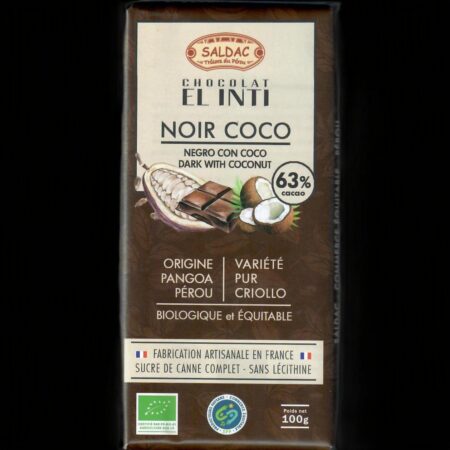 Alternative view of Chocolat noir 63% noix de coco, bio, tablettes 100gr