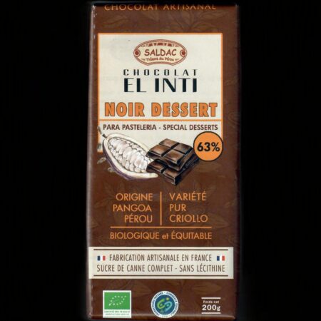 Alternative view of Chocolat noir 63% spécial dessert, bio, tablettes 200gr