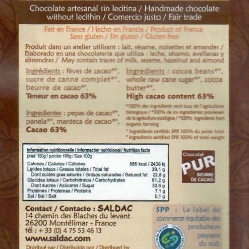 Chocolat noir 63% spécial dessert, bio, tablettes 200gr – Bild 3