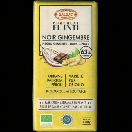 Alternative view of Chocolat noir 63% gingembre confit, bio, tablettes 100gr