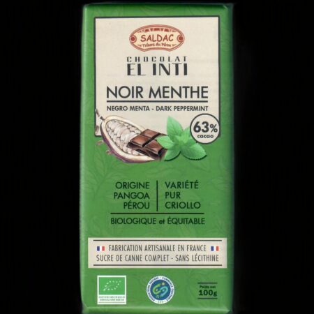Alternative view of Chocolat noir 63% menthe poivrée, bio, tablettes 100gr