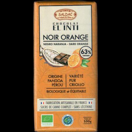 Alternative view of Chocolat noir 63% écorces d'oranges confites, bio, tablettes 100gr