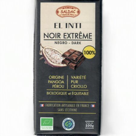 Chocolat noir 100 %, bio, tablettes 100gr