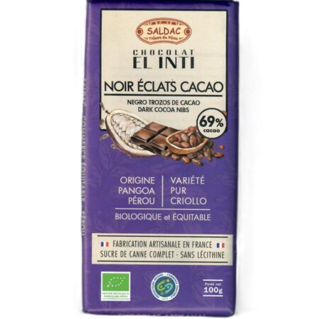 Chocolat noir 69% éclats de fèves, bio, tablettes 100gr