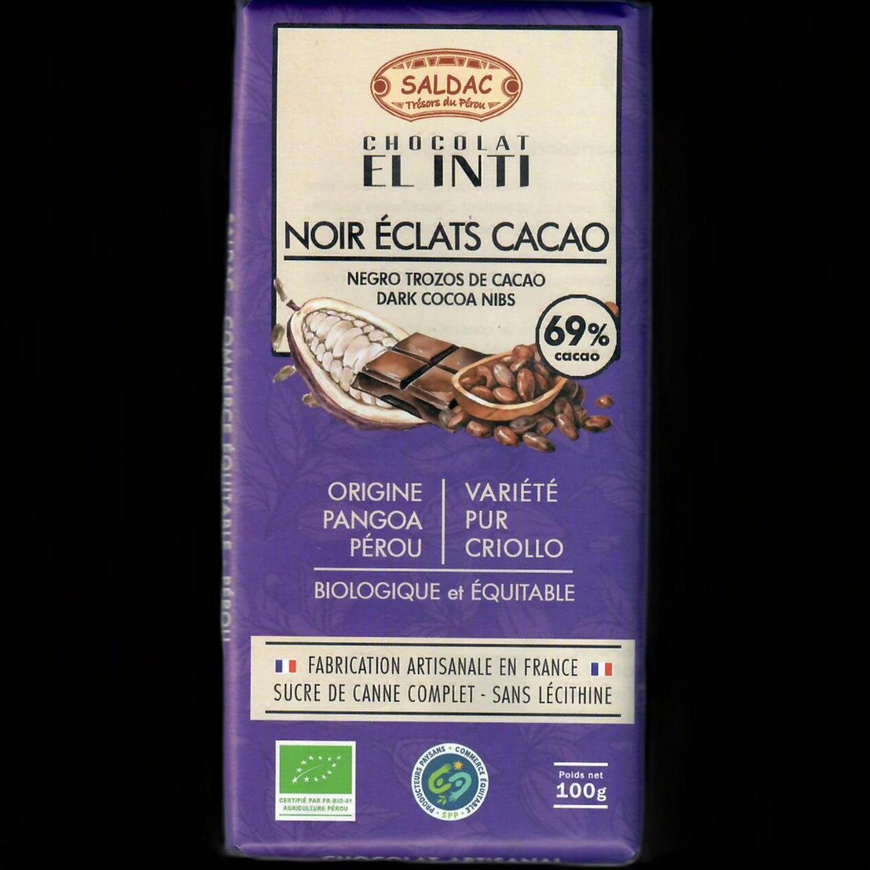 Chocolat noir 69% éclats de fèves, bio, tablettes 100gr – Image 2