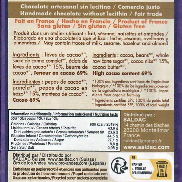 Chocolat noir 69% éclats de fèves, bio, tablettes 100gr – Image 3