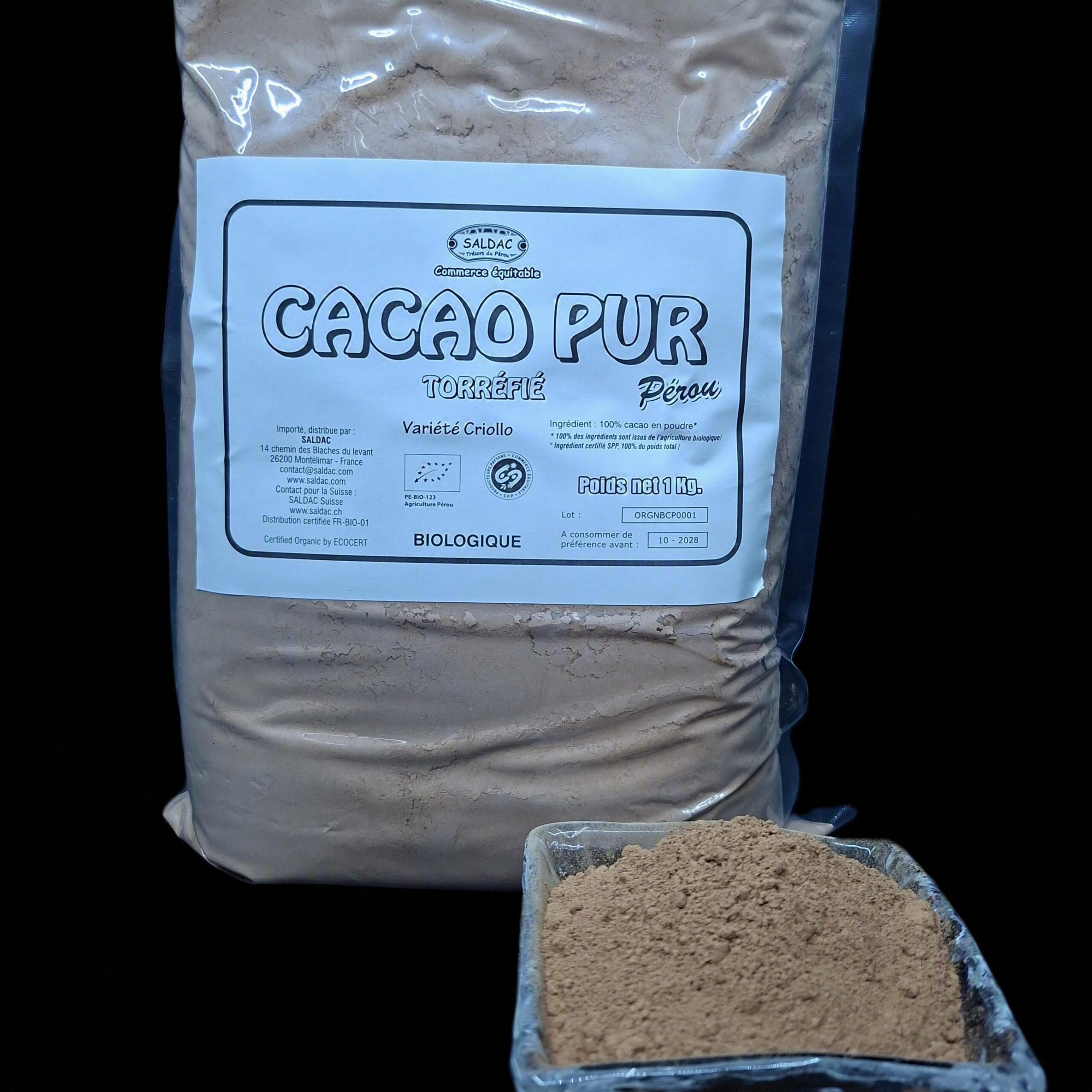 Cacao Pur en poudre, bio, équitable, 1kg