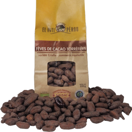 Fèves de cacao torréfiées, bio, équitable, 250gr
