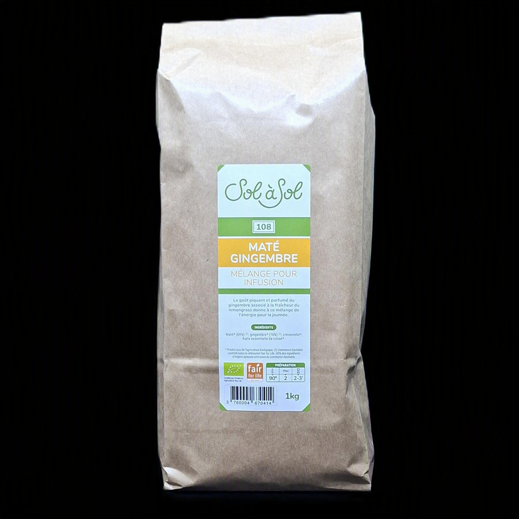 Maté en vrac, bio, équitable, 1 kg, gingembre-citron