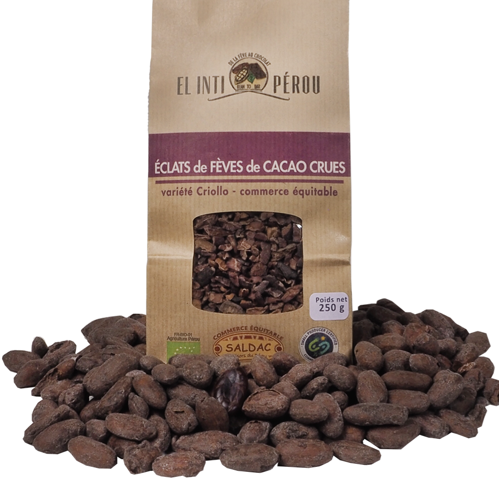 Éclats de fèves de cacao (Nibs), bio, équitable, 250gr