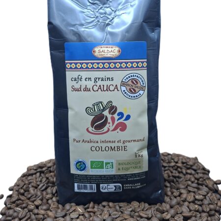 Café "Sud du Cauca" de Colombie, pur "Arabica" bio, équitable, grains 1kg