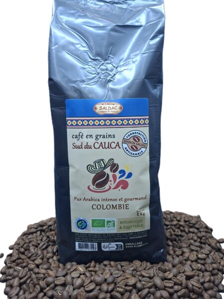 Café "Sud du Cauca" de Colombie, pur "Arabica" bio, équitable, grains 1kg