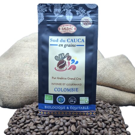 Café "Sud du Cauca" de Colombie, pur "Arabica" bio, équitable, grains 250gr