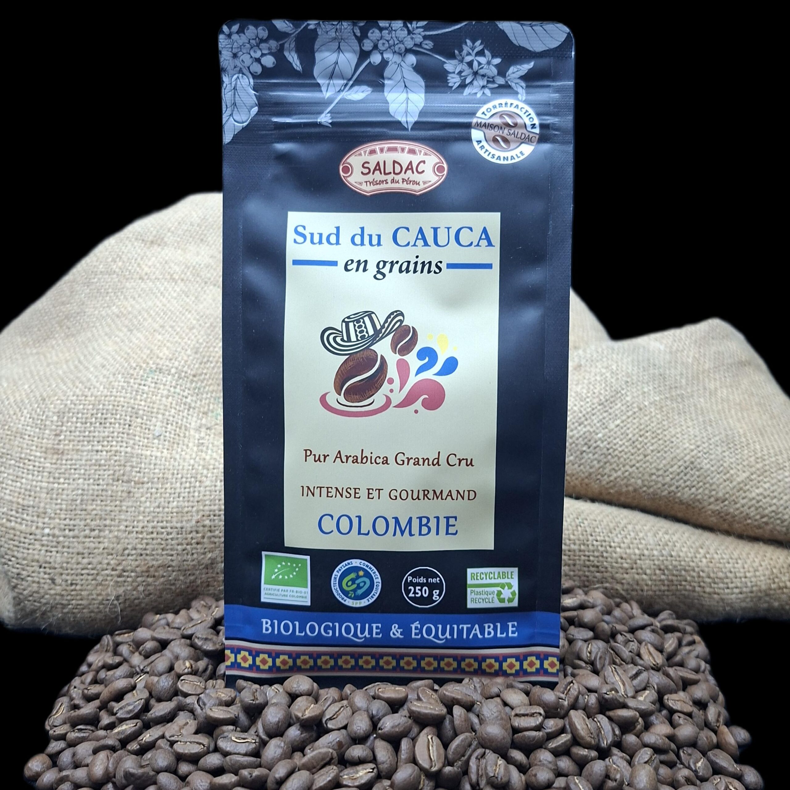 Café "Sud du Cauca" de Colombie, pur "Arabica" bio, équitable, grains 250gr – Image 2