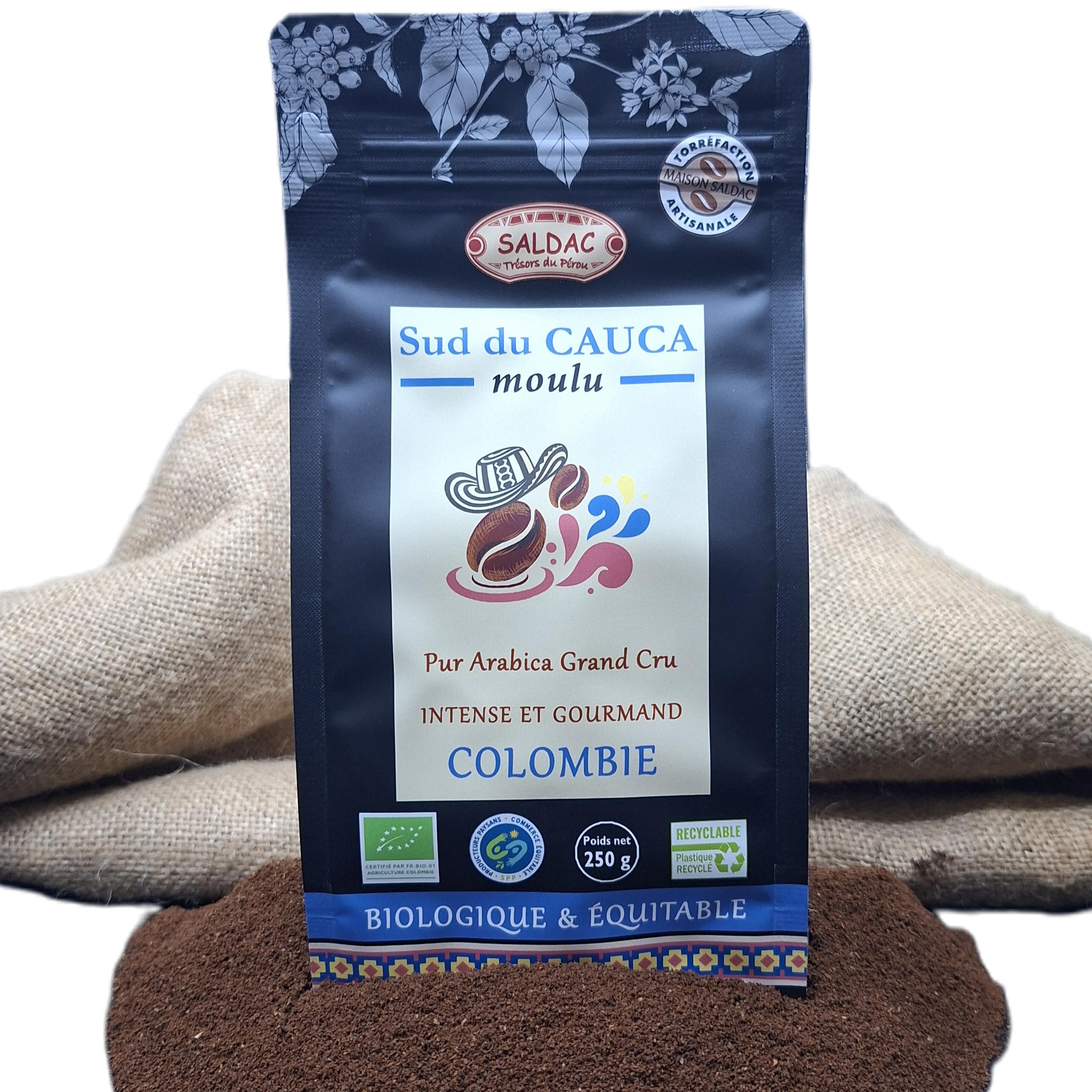 Café "Sud du Cauca" de Colombie, pur "Arabica" bio, équitable, moulu 250gr