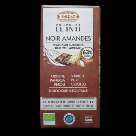Alternative view of Chocolat noir 63% amandes, bio, tablettes 100gr