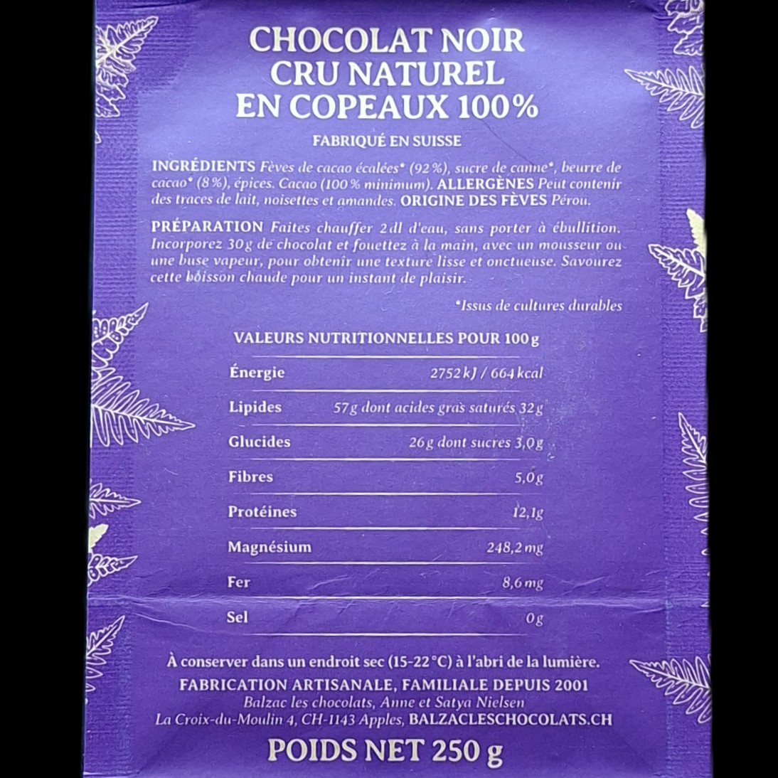 Rituel Pur cru 100%, chocolat chaud Balzac, 250gr – Image 2