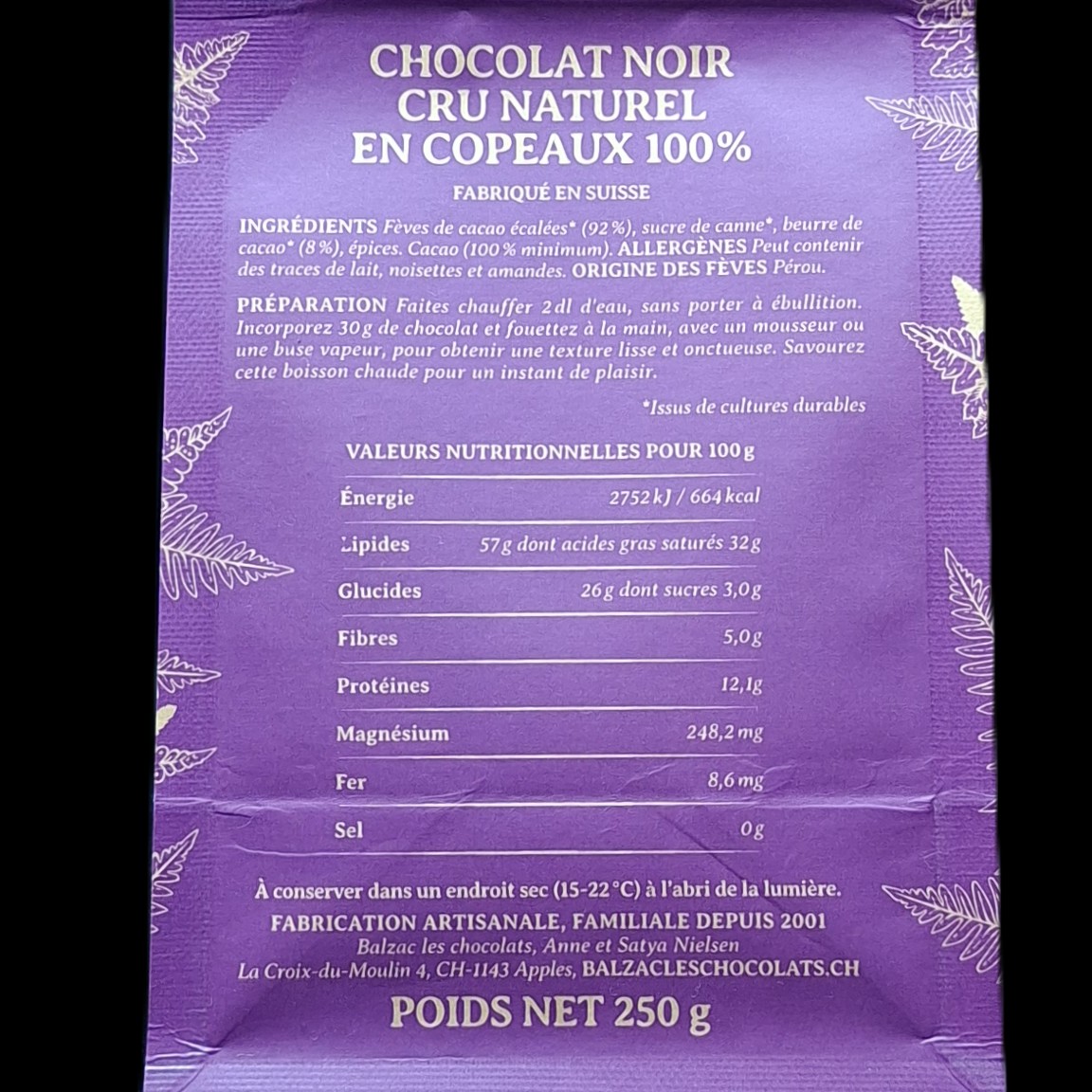 Rituel du Coeur cru 100%, chocolat chaud Balzac, 250gr – Image 2