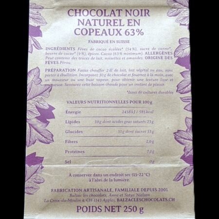 Alternative view of Surabaya 63%, chocolat chaud Balzac, 250gr