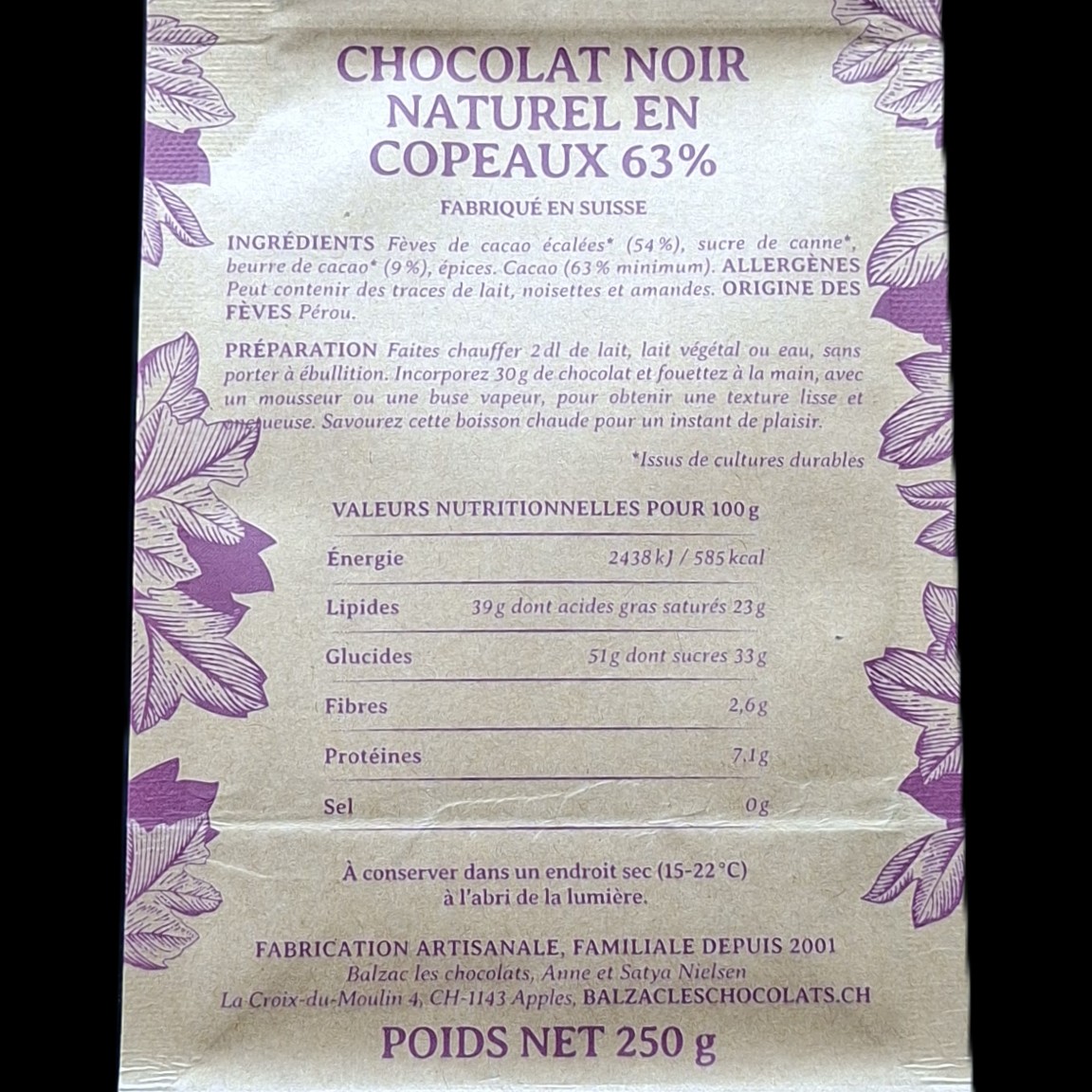 Surabaya 63%, chocolat chaud Balzac, 250gr – Image 2