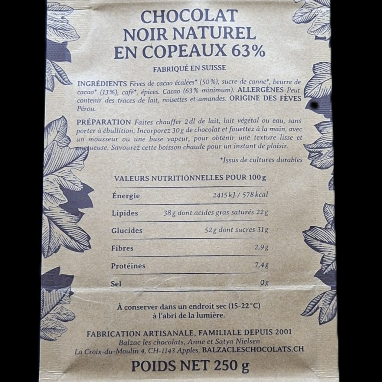 Baristo 63%, chocolat chaud Balzac, 250gr – Image 2