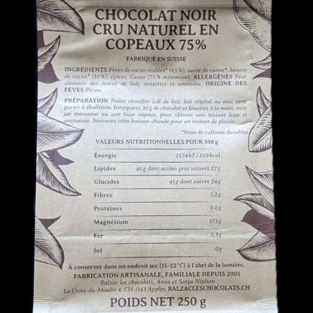 Alternative view of Brut Sauvage 75%, chocolat chaud Balzac, 250gr