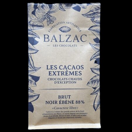 Brut noir ébène 88%, chocolat chaud Balzac, 250gr