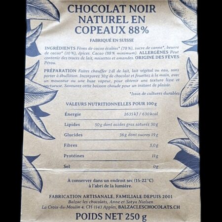 Alternative view of Brut noir ébène 88%, chocolat chaud Balzac, 250gr
