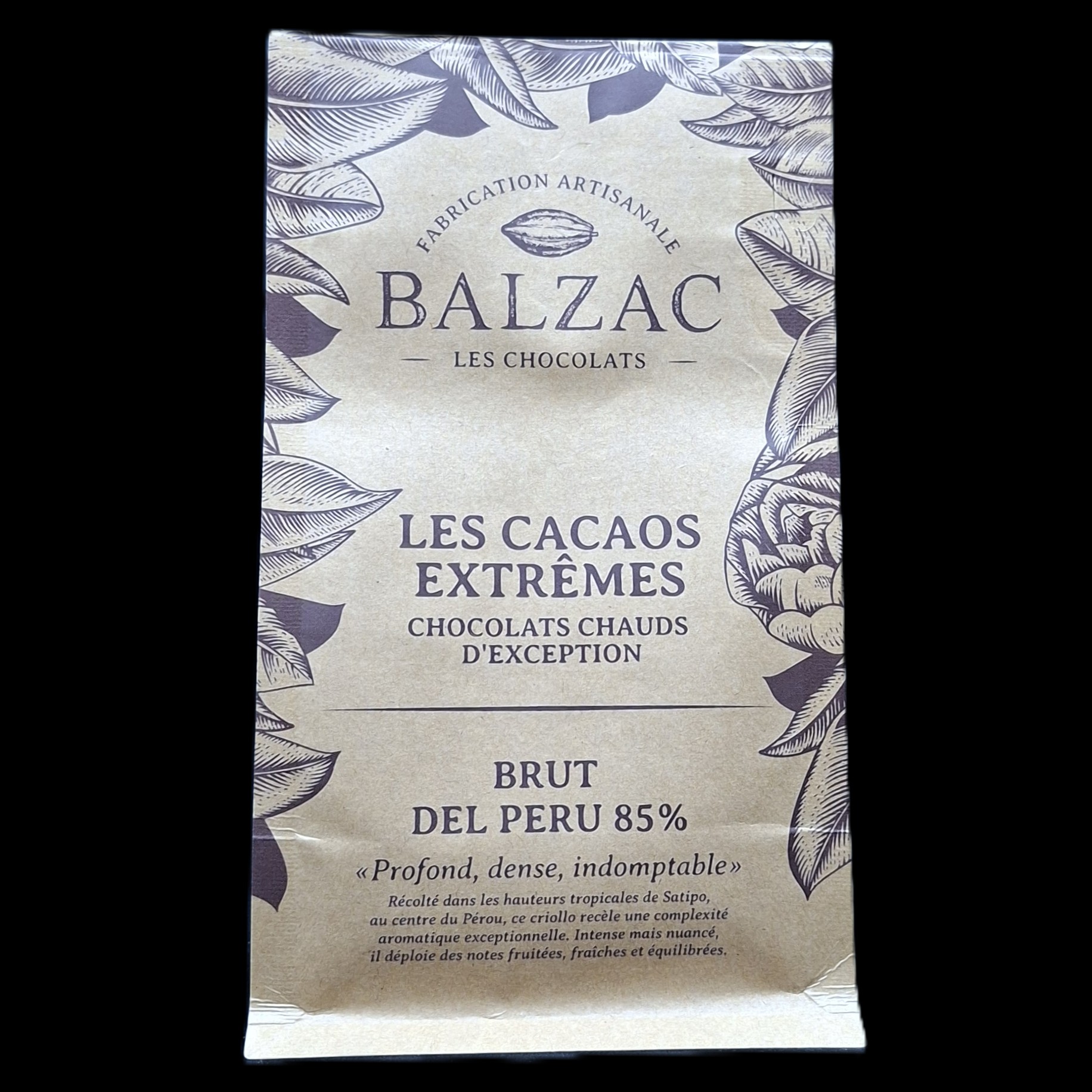 Brut del Peru 85%, chocolat chaud Balzac, 250gr