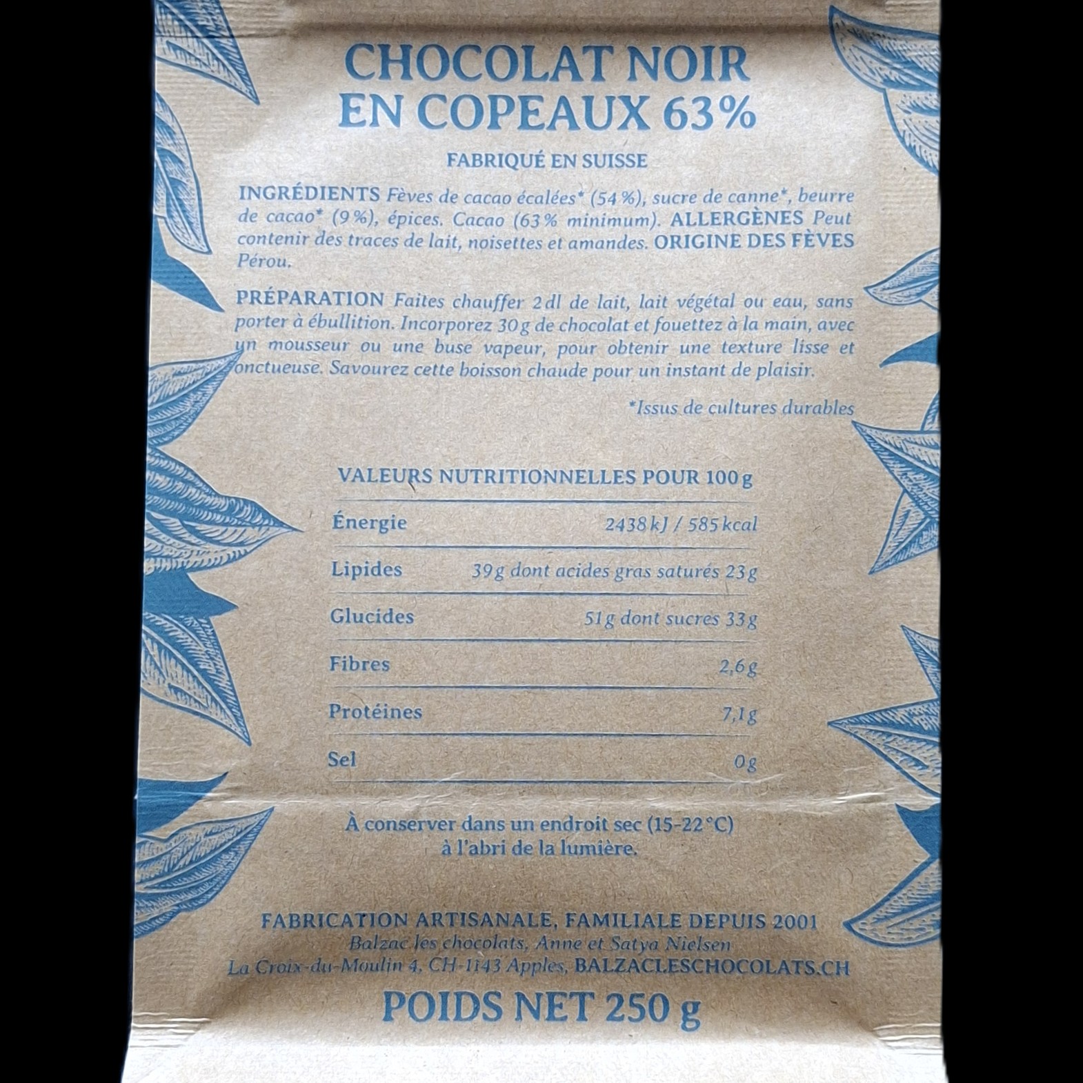 Cusco 63%, chocolat chaud Balzac, 250gr – Image 2
