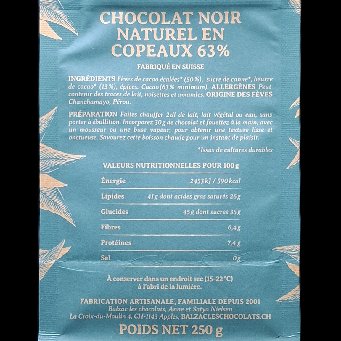 Amazio 63%, chocolat chaud Balzac, 250gr – Image 2