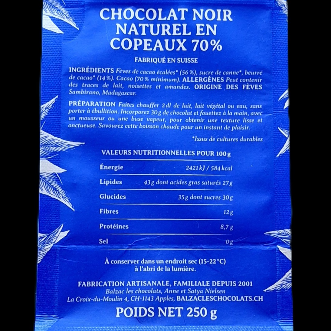 Udaya 70%, chocolat chaud Balzac, 250gr – Image 2